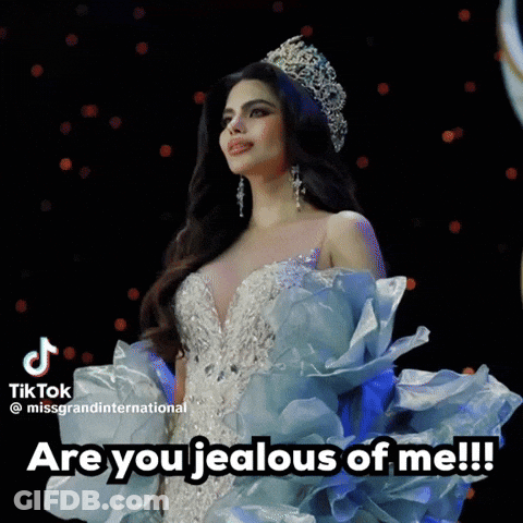 Woman In Tiara And Blue Dress Are You Jealous Of Me GIF