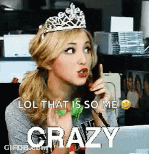 Woman In Tiara Talking On Phone Saying Lol That Is So Me Crazy GIF