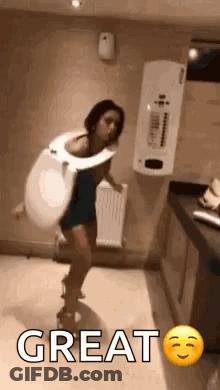 Woman In Toilet Seat Costume Dancing GIF