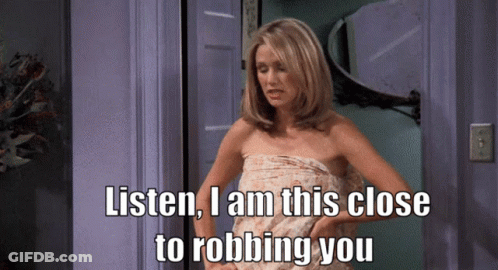 Woman In Towel Says Listen I Am This Close To Robbing You GIF