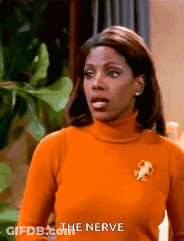 Woman In Turtleneck Saying The Nerve GIF