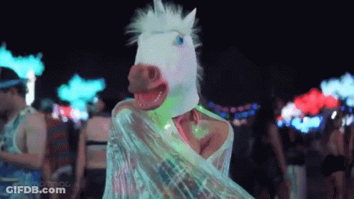 Woman In Unicorn Mask Dancing GIF