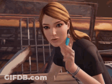 Woman In Video Game Holding Blue Object GIF