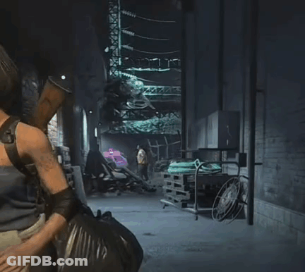 Woman In Video Game Holding Gun Over Shoulder GIF