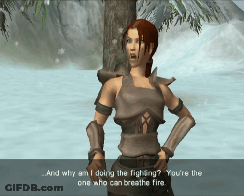 Woman In Video Game Says And Why Am I Doing The Fighting GIF