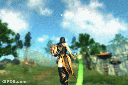 Woman In Video Game With Green Sword GIF