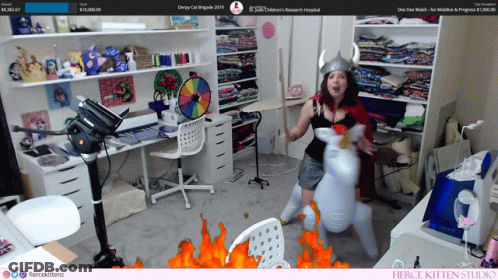 Woman In Viking Costume Jumps On Unicorn GIF