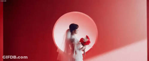Woman In Wedding Dress Holding Bouquet GIF
