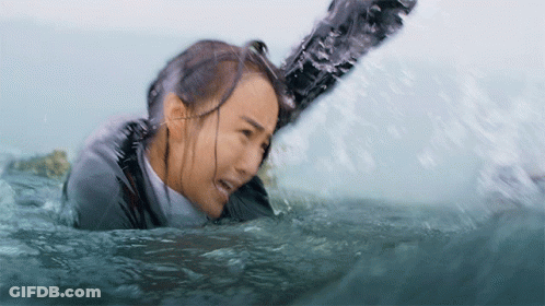 Woman In Wet Suit Pulled Out Of Water GIF