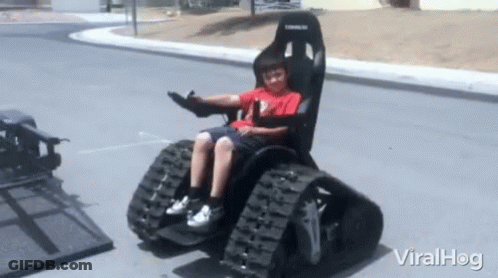 Woman In Wheelchair Riding Scooter In Restaurant GIF