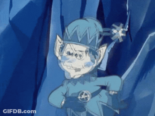 Woman In White Cape Standing In Front Of Ice Frost Sign GIF