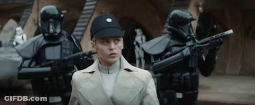 Woman In White Coat Standing Before Stormtroopers GIF