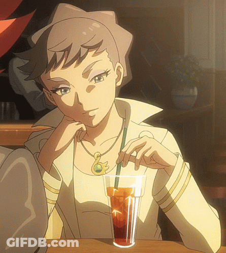 Woman In White Coat With Iced Tea GIF