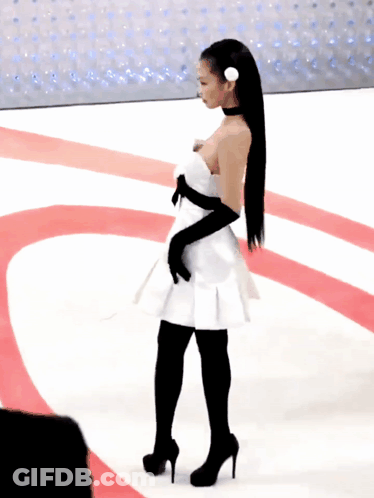Woman In White Dress And Black Gloves GIF