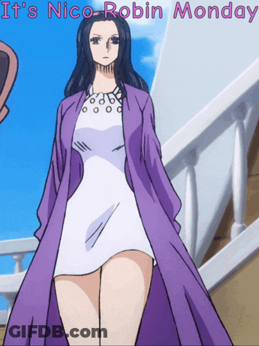Woman In White Dress And Purple Coat It's Nico-Robin Monday GIF