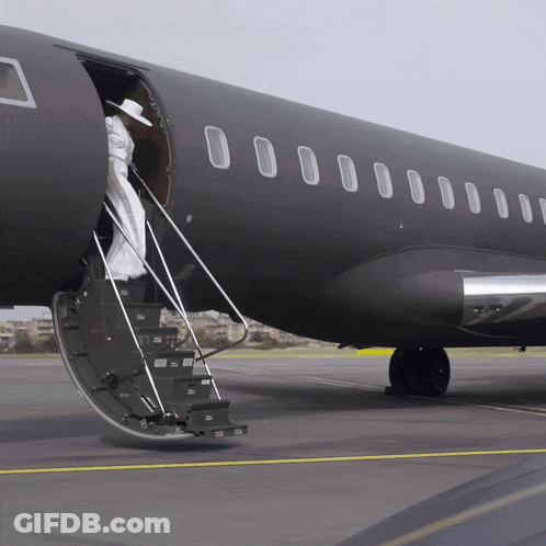 Woman In White Dress Climbing Airplane Stairs GIF