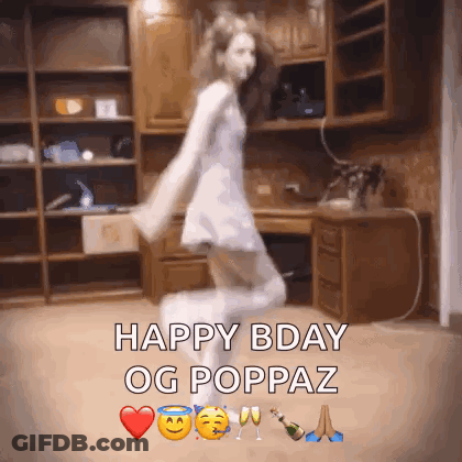 Woman In White Dress Dancing Happy Bday Og Poppaz GIF