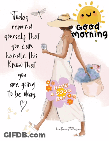 Woman In White Dress Holding Coffee And Flowers Good Morning GIF