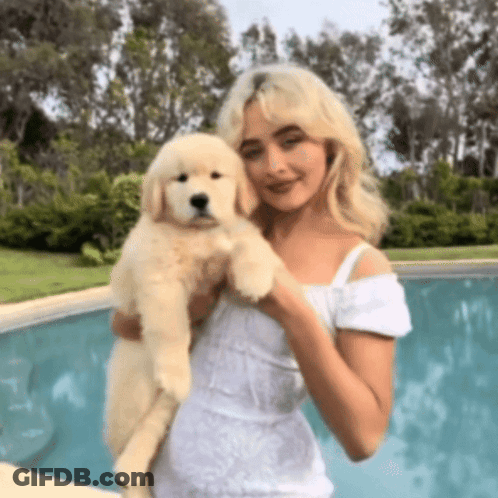 Woman In White Dress Holding Puppy GIF