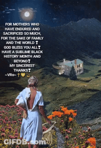 Woman In White Dress In Flower Field With Mothers Quote GIF