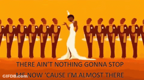Woman In White Dress In Front Of Suited Men GIF