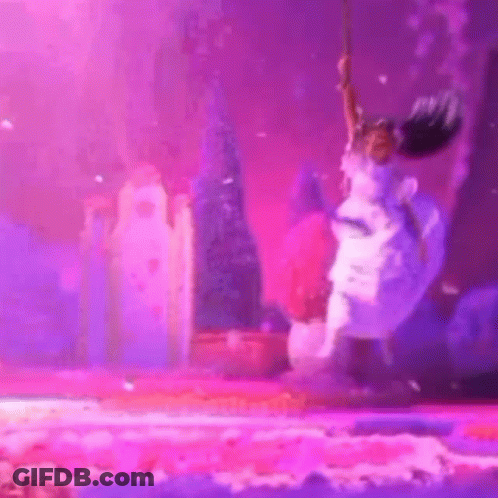 Woman In White Dress Jumping Holding Purple Object GIF
