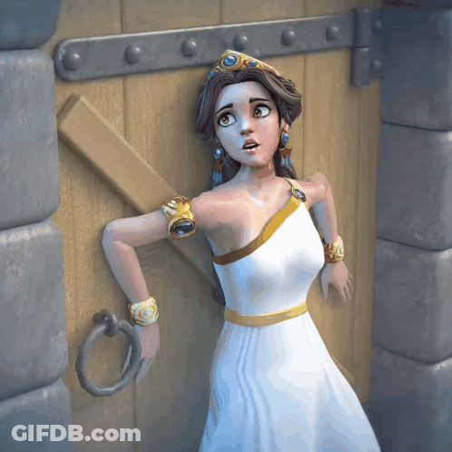 Woman In White Dress Next To Door GIF