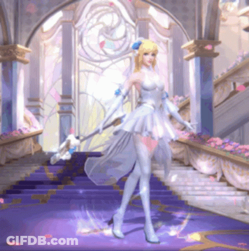 Woman In White Dress On Purple Carpet GIF
