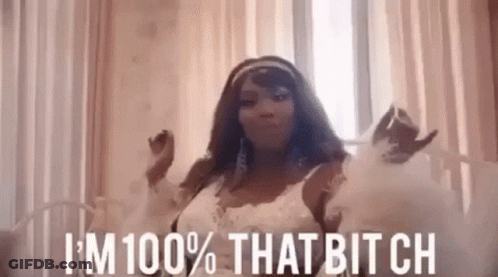Woman In White Dress Saying I'm 100% That Bitch GIF