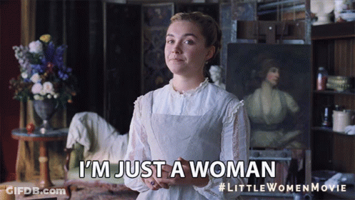 Woman In White Dress Saying I'm Just A Woman GIF