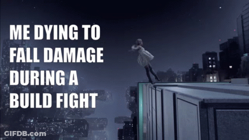Woman In White Dress Saying Me Dying To Fall Damage During Build Fight GIF