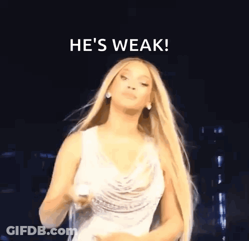 Woman In White Dress Says He's Weak GIF