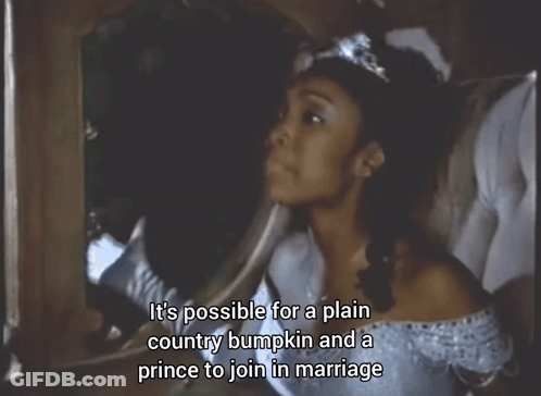 Woman In White Dress Says It's Possible For A Plain Country Bumpkin And A Prince GIF