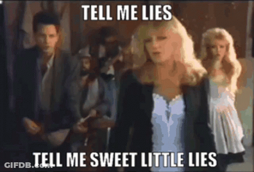 Woman In White Dress Says Tell Me Lies Tell Me Sweet Little Lies GIF