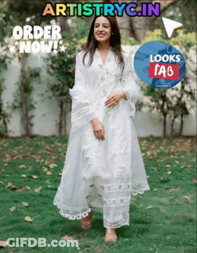 Woman In White Dress Standing In Field Artistryc.in GIF