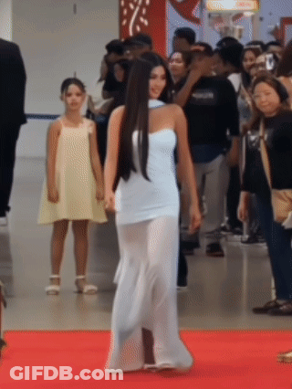 Woman In White Dress Walking Red Carpet GIF