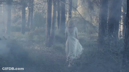 Woman In White Dress Walking Through Forest GIF