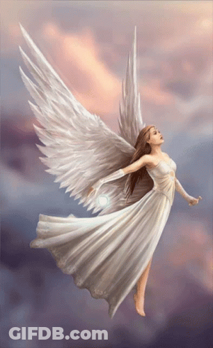 Woman In White Dress With Angel Wings Flying GIF