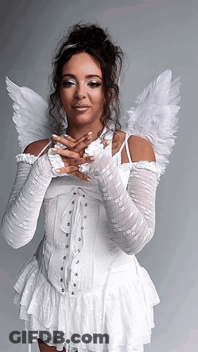Woman In White Dress With Angel Wings GIF