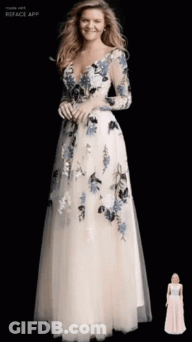 Woman In White Dress With Blue Flowers GIF