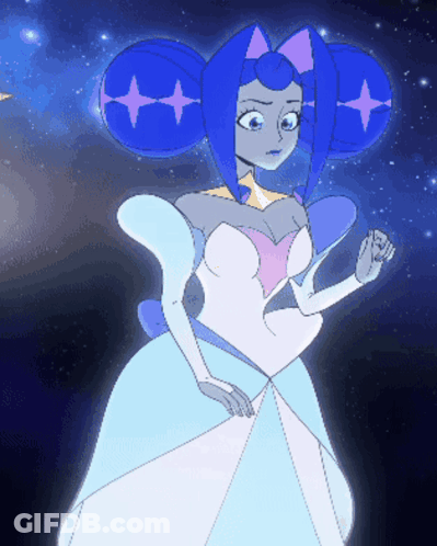 Woman In White Dress With Blue Hair GIF