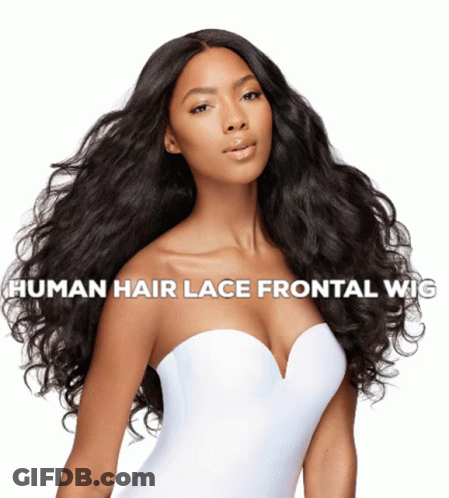 Woman In White Dress With Human Hair Lace Frontal Wig GIF