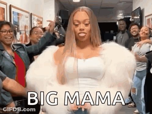 Woman In White Fur Coat Says Big Mama GIF
