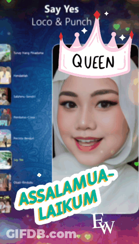 Woman In White Hijab And Pink Crown Saying Queen GIF