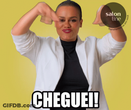 Woman In White Jacket And Black Shirt Saying Cheguei GIF