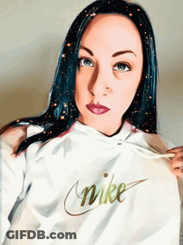 Woman In White Nike Sweatshirt With Gold Writing GIF