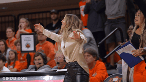 Woman In White Shirt At Basketball Game GIF