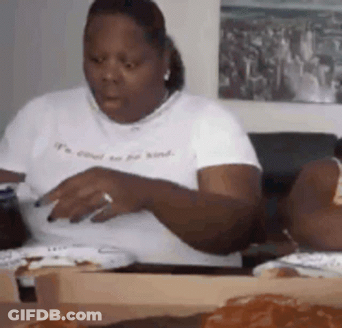 Woman In White Shirt Eating Pizza GIF