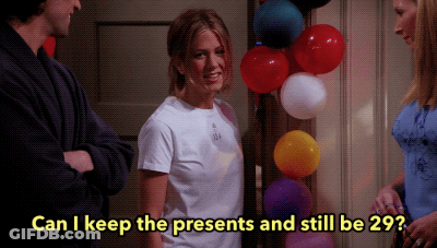 Woman In White Shirt Says Can I Keep The Presents And Still Be 29 GIF