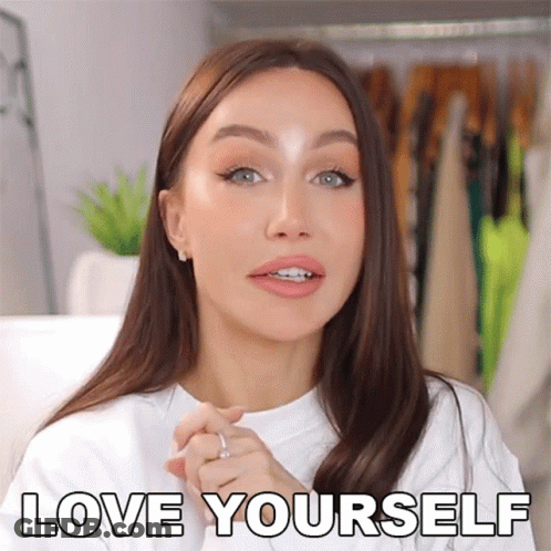 Woman In White Shirt Says Love Yourself GIF